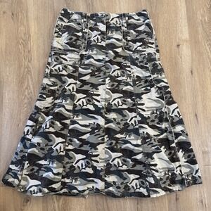 VTG Bailey's Point Women's Camouflage Floral Maxi Skirt Y2K Size‎ 13 Ruffle Hem
